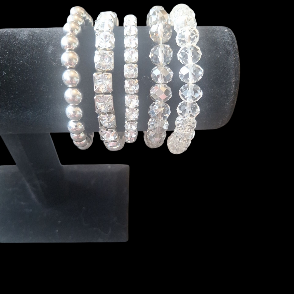 Chic Silver and Crystal Bracelet Set
